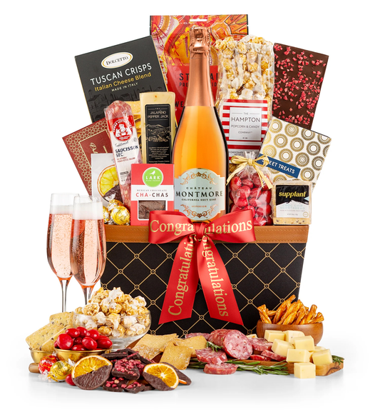 Congratulations Champagne Wishes Basket with Chateau Montmore Sparkling Rosé