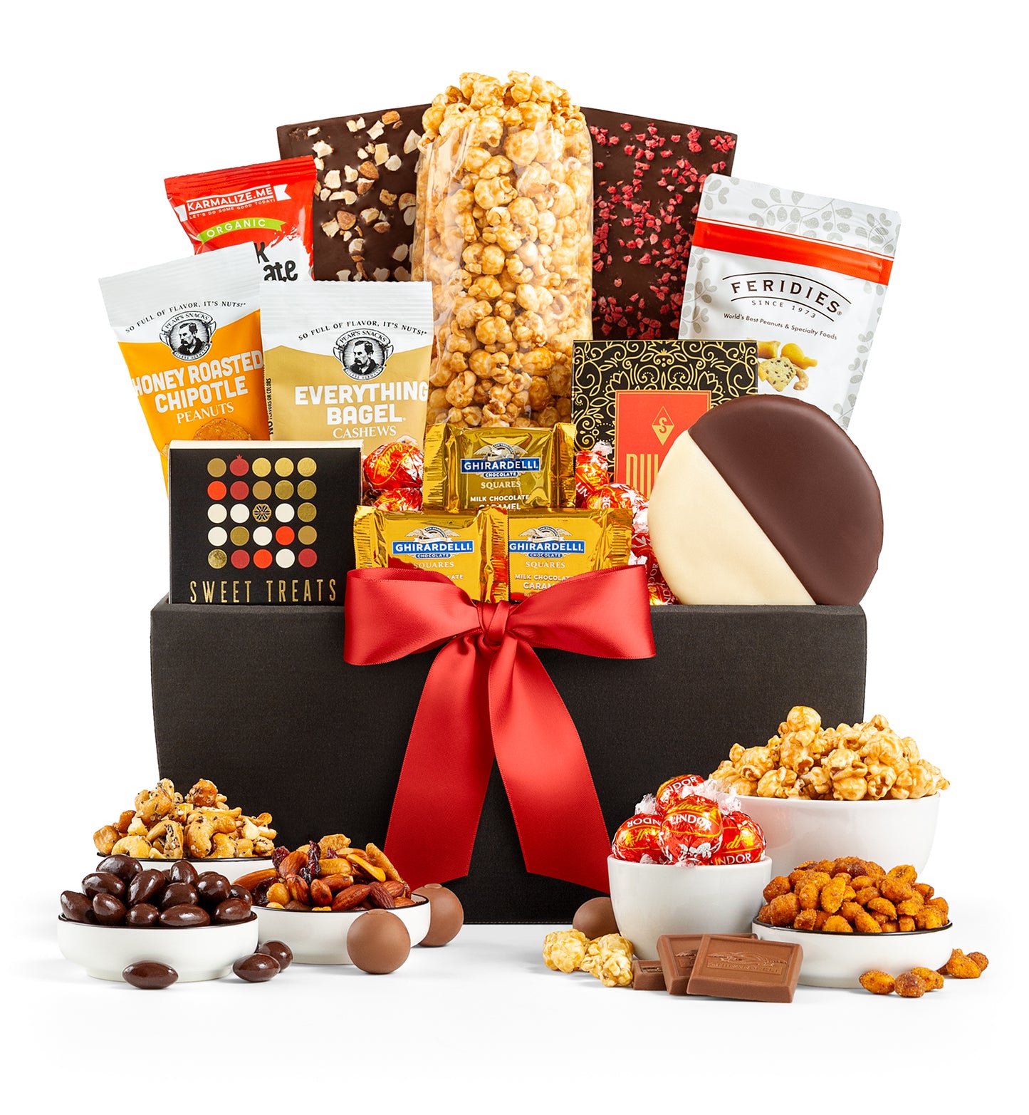 Metropolitan gourmet gift basket with a variety of snacks and treats on a white background