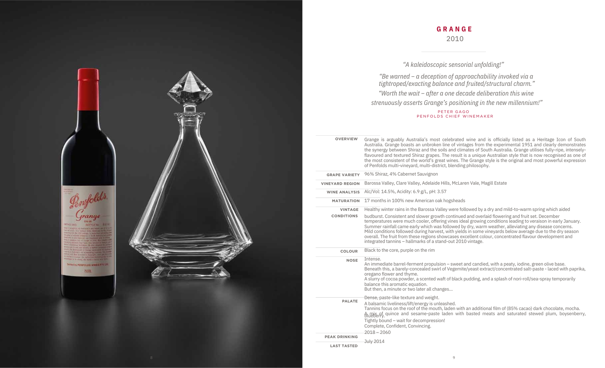 Penfolds 2010 Tasting Notes