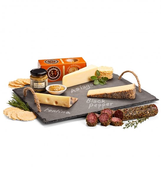 Slate Serving Board with Artisan Cheeses Gift Set