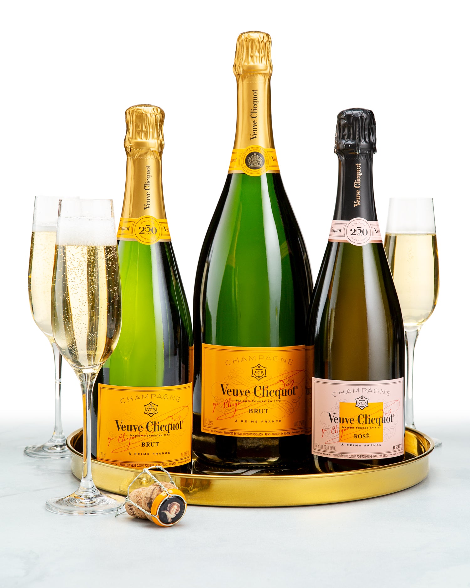 Veuve Clicquot presented on gold tray