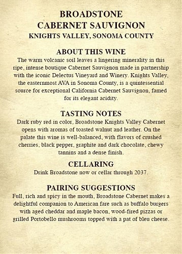 Broadstone Sonoma Knights Valley Cabernet Sauvignon Wine