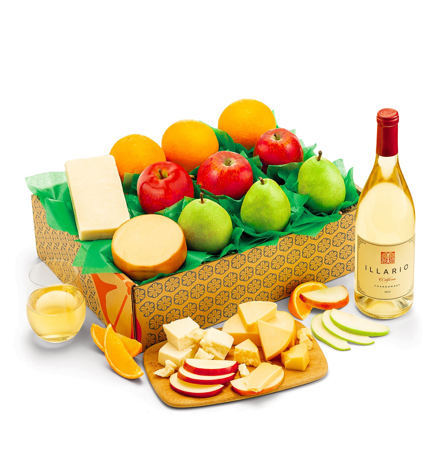Fresh Fruit Trio, Cheese & Illario Chardonnay Gift Box