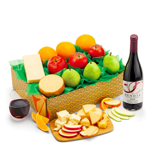 Fresh Fruit Trio, Cheese & Renoir Estates Pinot Noir Gift Box