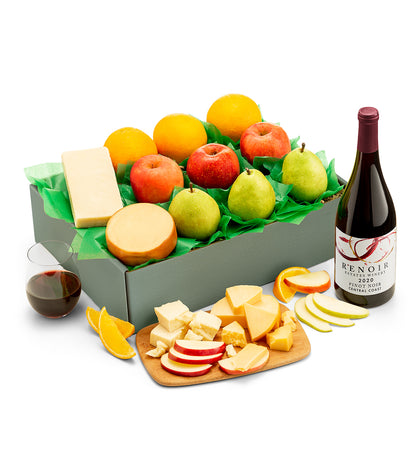 Fresh Fruit Trio and Cheese with Renoir Estates Pinot Noir Gift Box