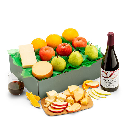 Fresh Fruit Trio and Cheese with Renoir Estates Pinot Noir Gift Box