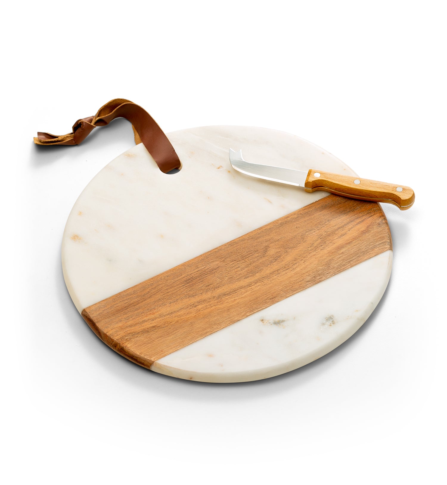 Marble Wood Board with Bamboo-handled Cheese Blade
