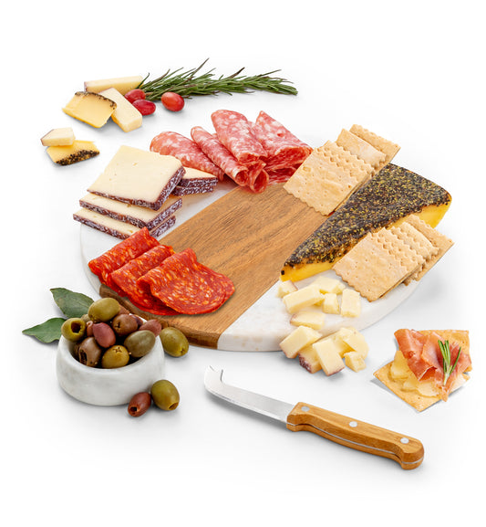 Gourmet Cheese & Charcuterie on Marble Wood Board