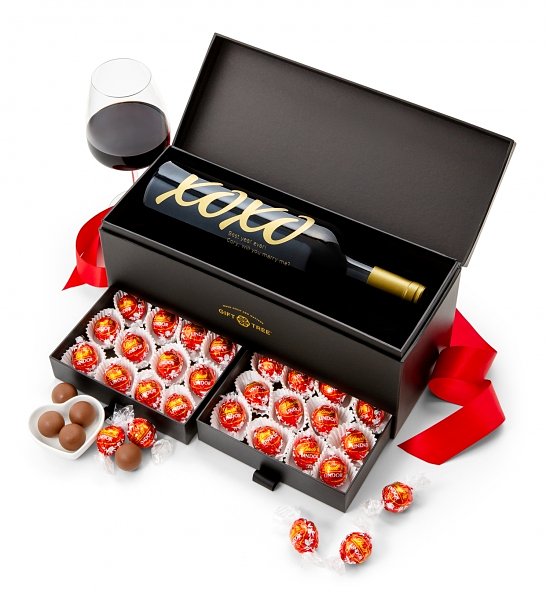 XOXO Treasured Valentine Wine & Chocolate Gift Box