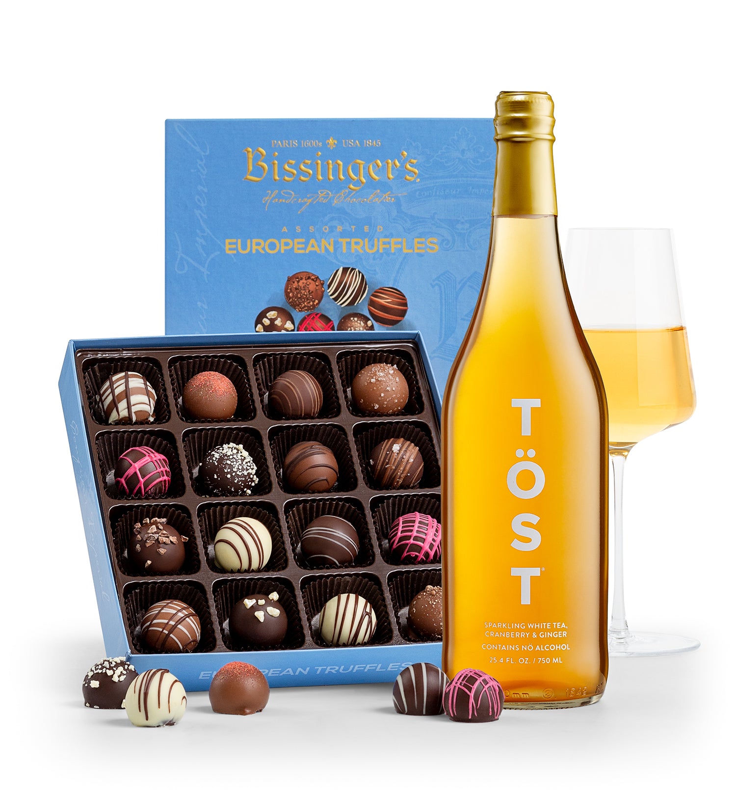 Töst Alcohol-Free Sparkling  and Bissinger's European Truffles