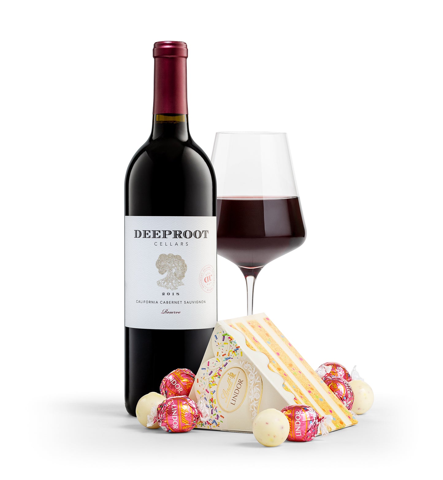 DeepRoot Cabernet Sauvignon with Birthday Cake LINDOR Truffles Cake Box