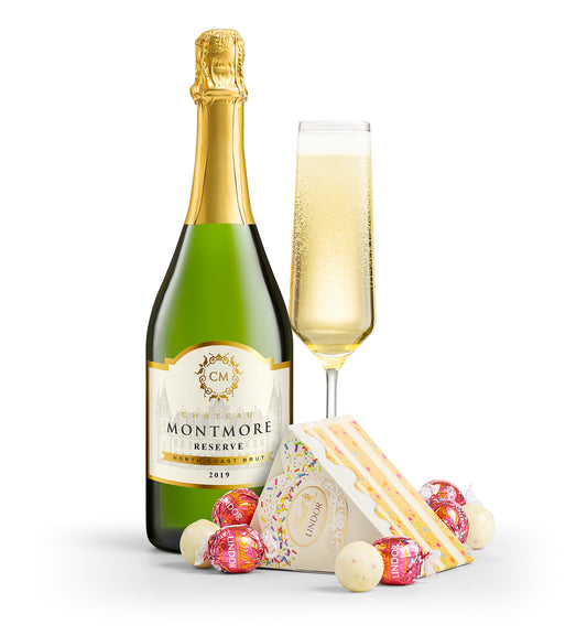 Chateau Montmore Reserve Sparkling with Birthday Cake LINDOR Truffles Cake Box