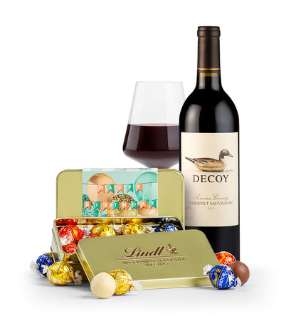 LINDOR Birthday Truffle Tin with Decoy Cabernet Sauvignon