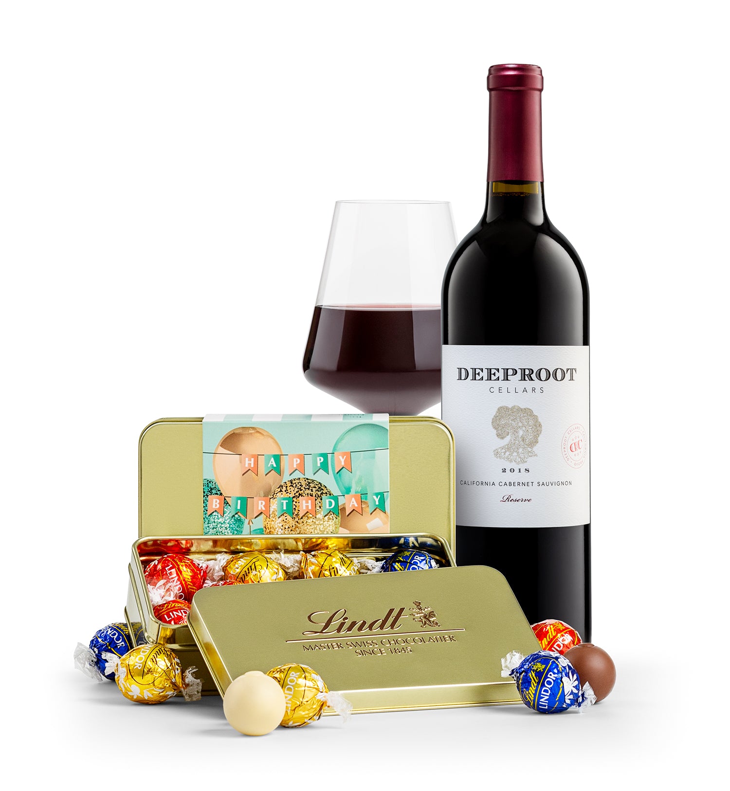 LINDOR Birthday Truffle Tin with DeepRoot Cabernet Sauvignon