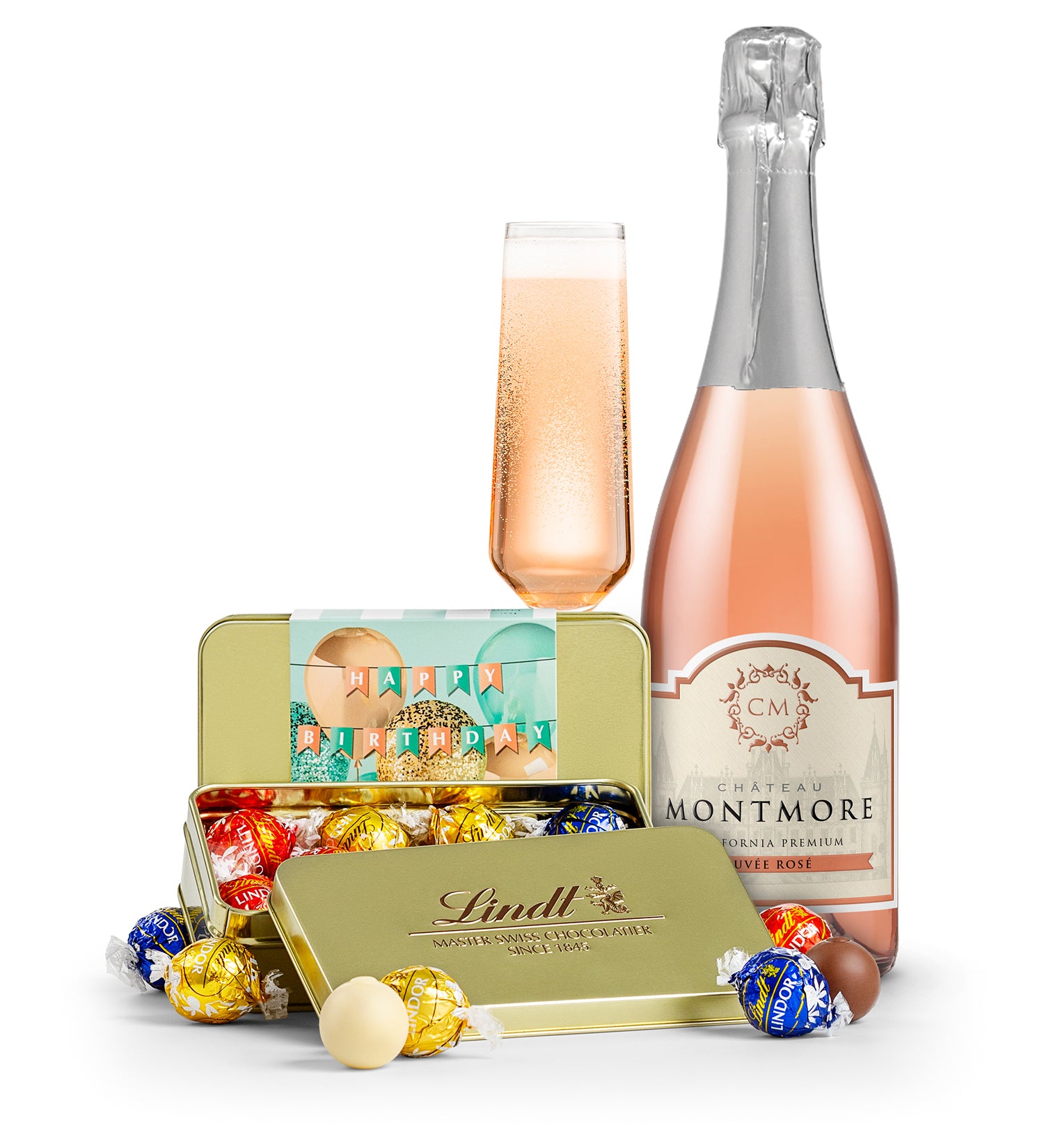 LINDOR Birthday Truffle Tin with Chateau Montmore Sparkling Rosé