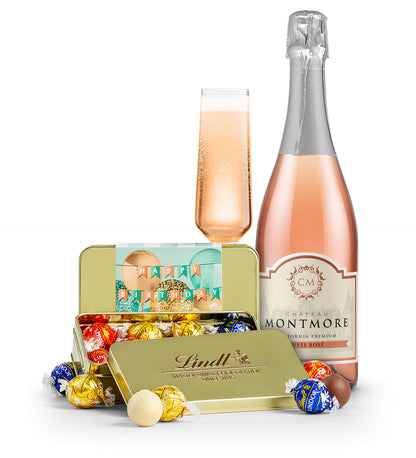 LINDOR Birthday Truffle Tin with Chateau Montmore Sparkling Rosé