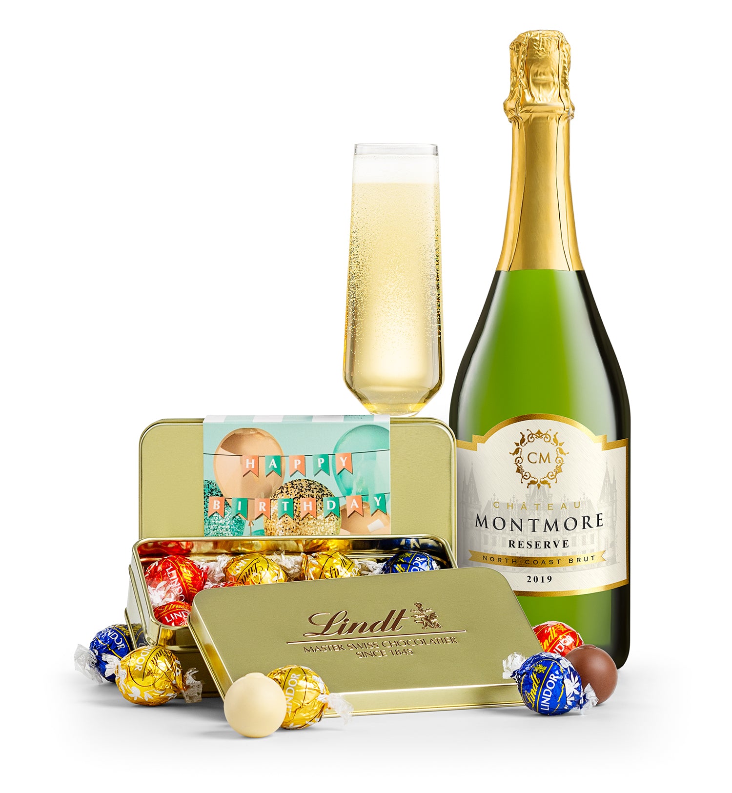 LINDOR Birthday Truffle Tin with Chateau Montmore Reserve Sparkling