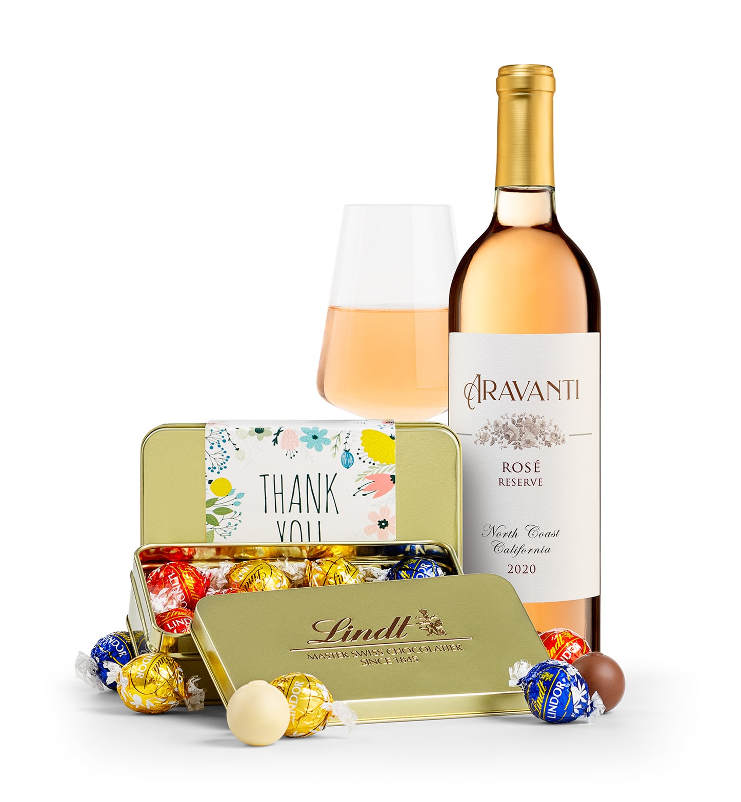 LINDOR Thank You Truffle Tin with Aravanti Rosé