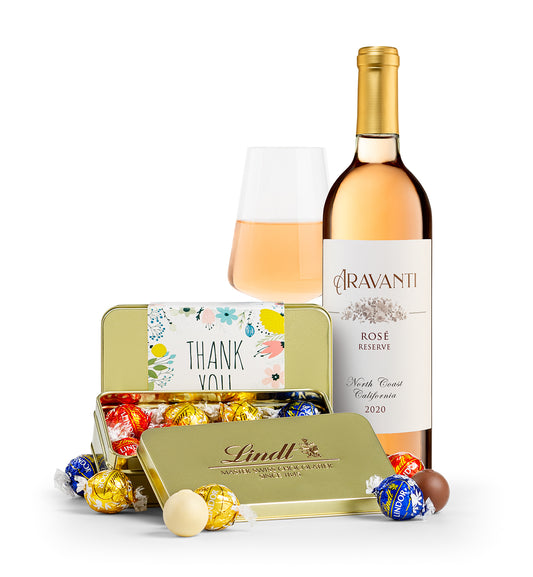 LINDOR Thank You Truffle Tin with Aravanti Rosé