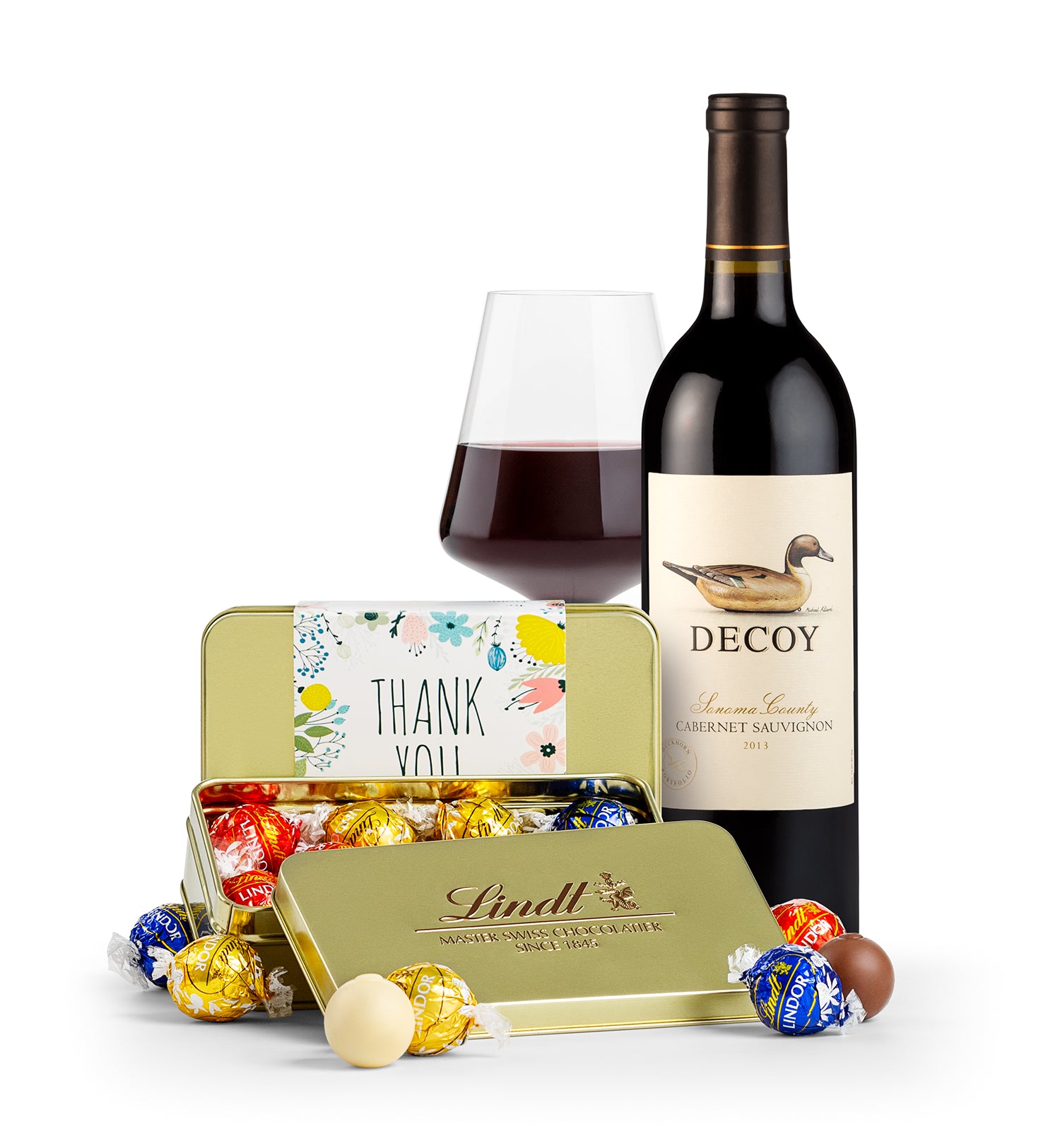 LINDOR Thank You Truffle Tin with Decoy Cabernet Sauvignon