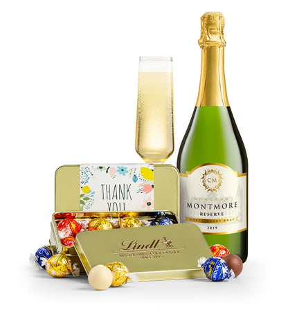 LINDOR Thank You Truffle Tin with Chateau Montmore Sparkling Blanc De Blanc
