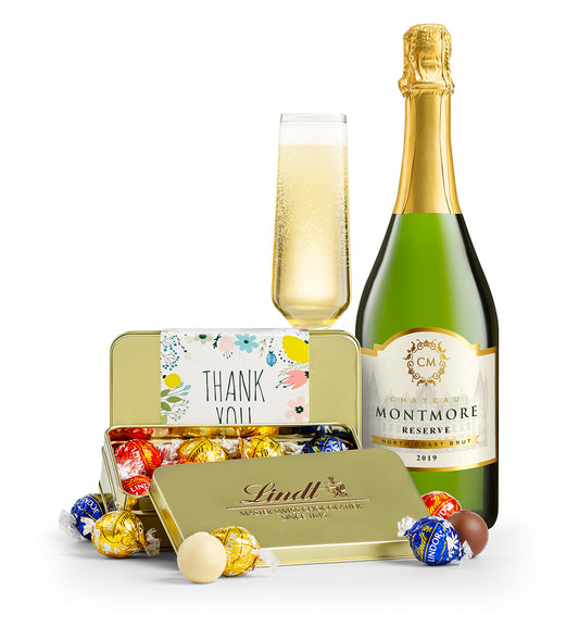 LINDOR Thank You Truffle Tin with Chateau Montmore Sparkling Blanc De Blanc