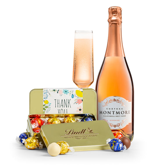 LINDOR Thank You Truffle Tin with Chateau Montmore Sparkling Cuvée Rosé