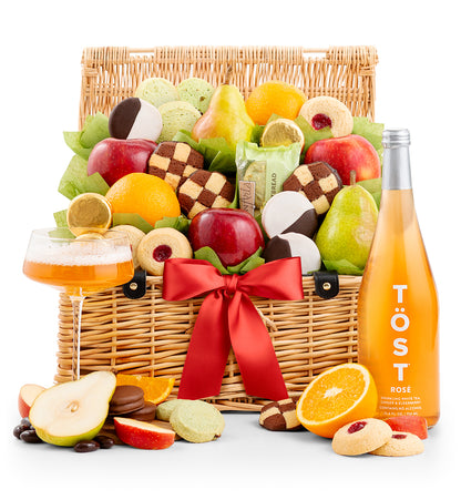 Premium Grade Fruit and Cookies Basket with Töst Sparkling Rosé