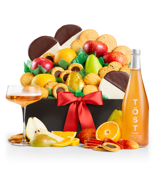 Premium Grade Fruit and Cookies Basket with Töst Sparkling Rosé