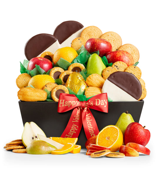 Happy Valentine's Day Premium Grade Fruit and Cookies Basket