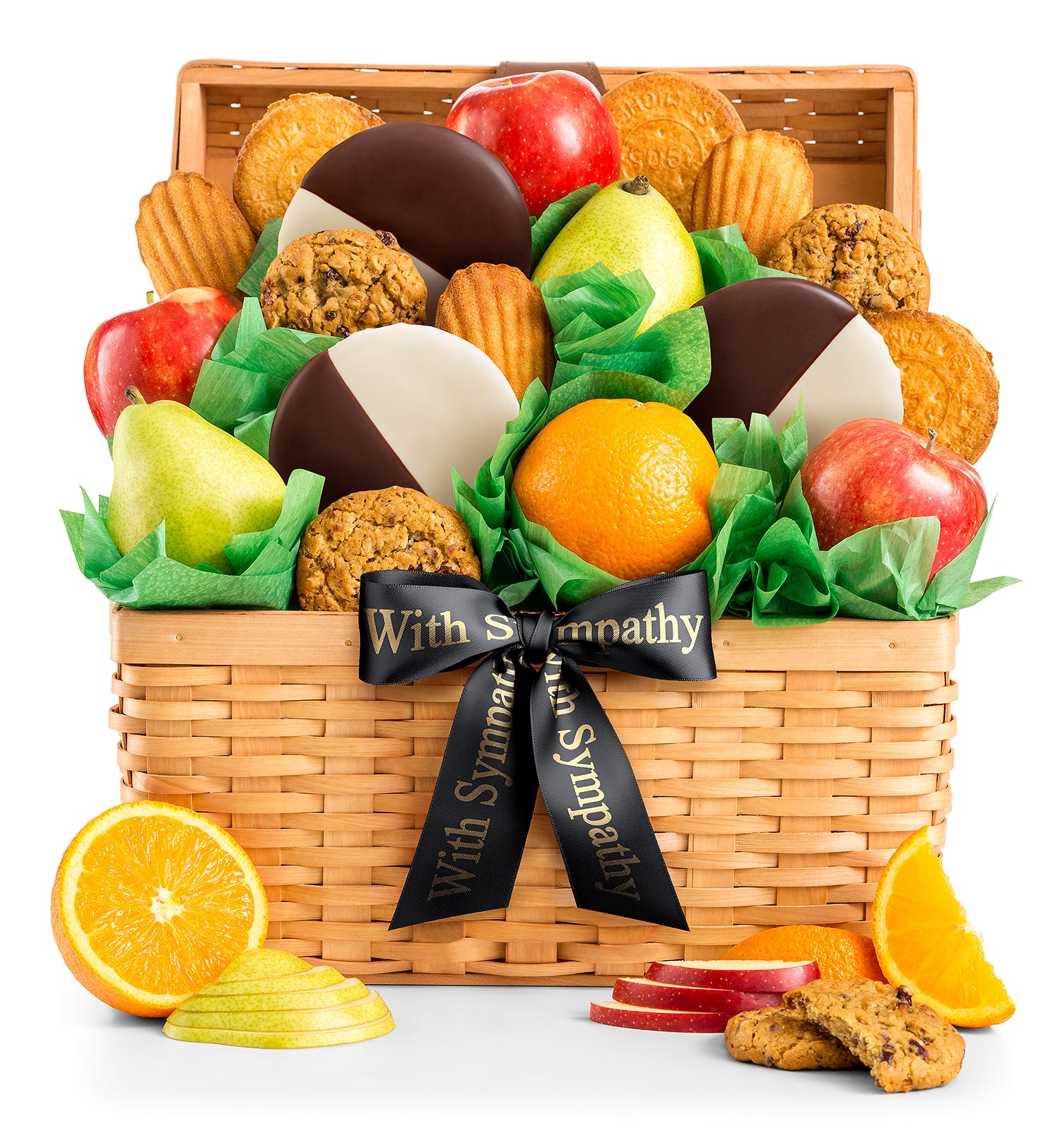 With Sympathy Premium Grade Fruit and Cookies Basket