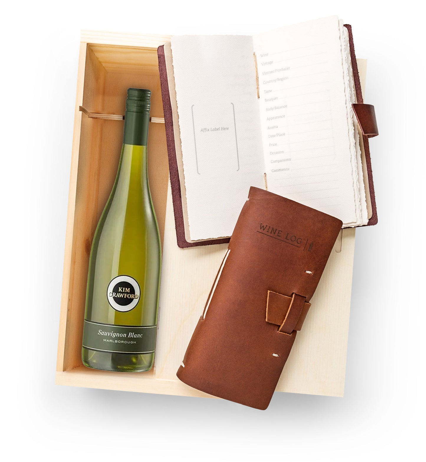 Personalized Leather Golf Log with Kim Crawford Sauvignon Blanc