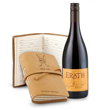 Choice of Wine and Personalized Leather Golf Log