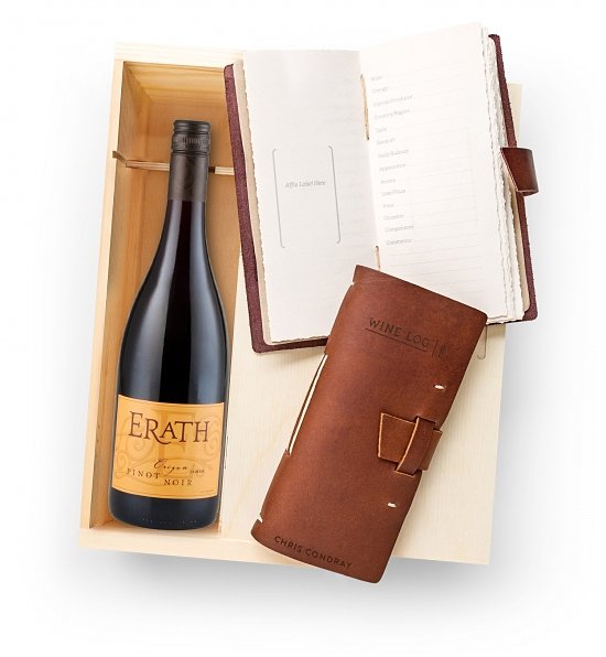 Choice of Wine and Embossed Leather Wine Log Gift Set